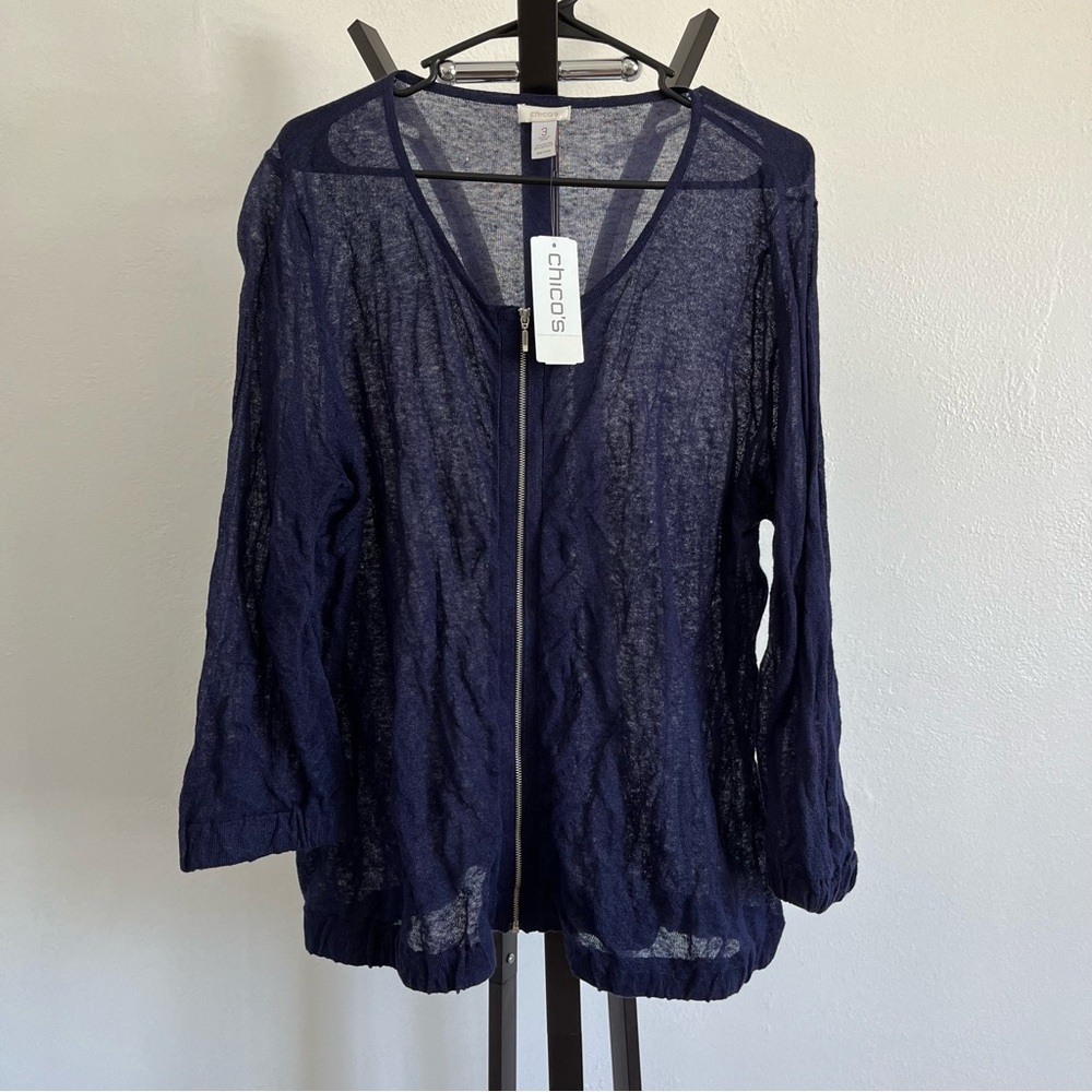 Chico's Navy Sheer Navy Blue Blouse Jacket Size 3